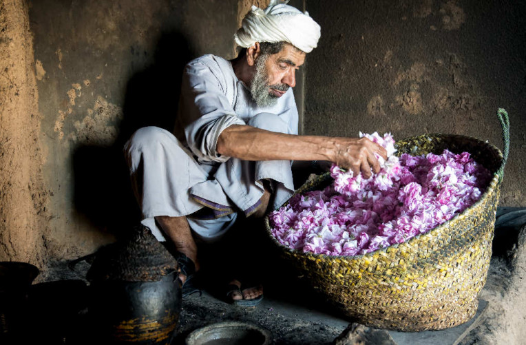 09_Old Omani man with rose petals, Jebel Akhdar, Ad Dakhiliyah © Ministry of Heritage & Tourism Sultanate of Oman